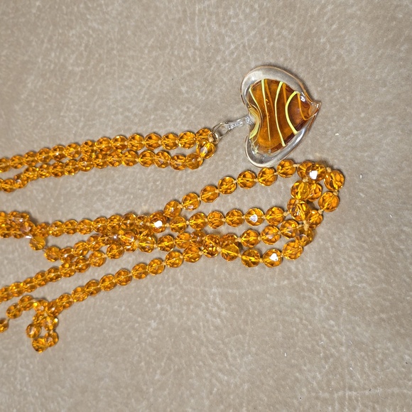 Art Deco Czech Crystal Yellow Glass Necklace - Picture 6 of 6